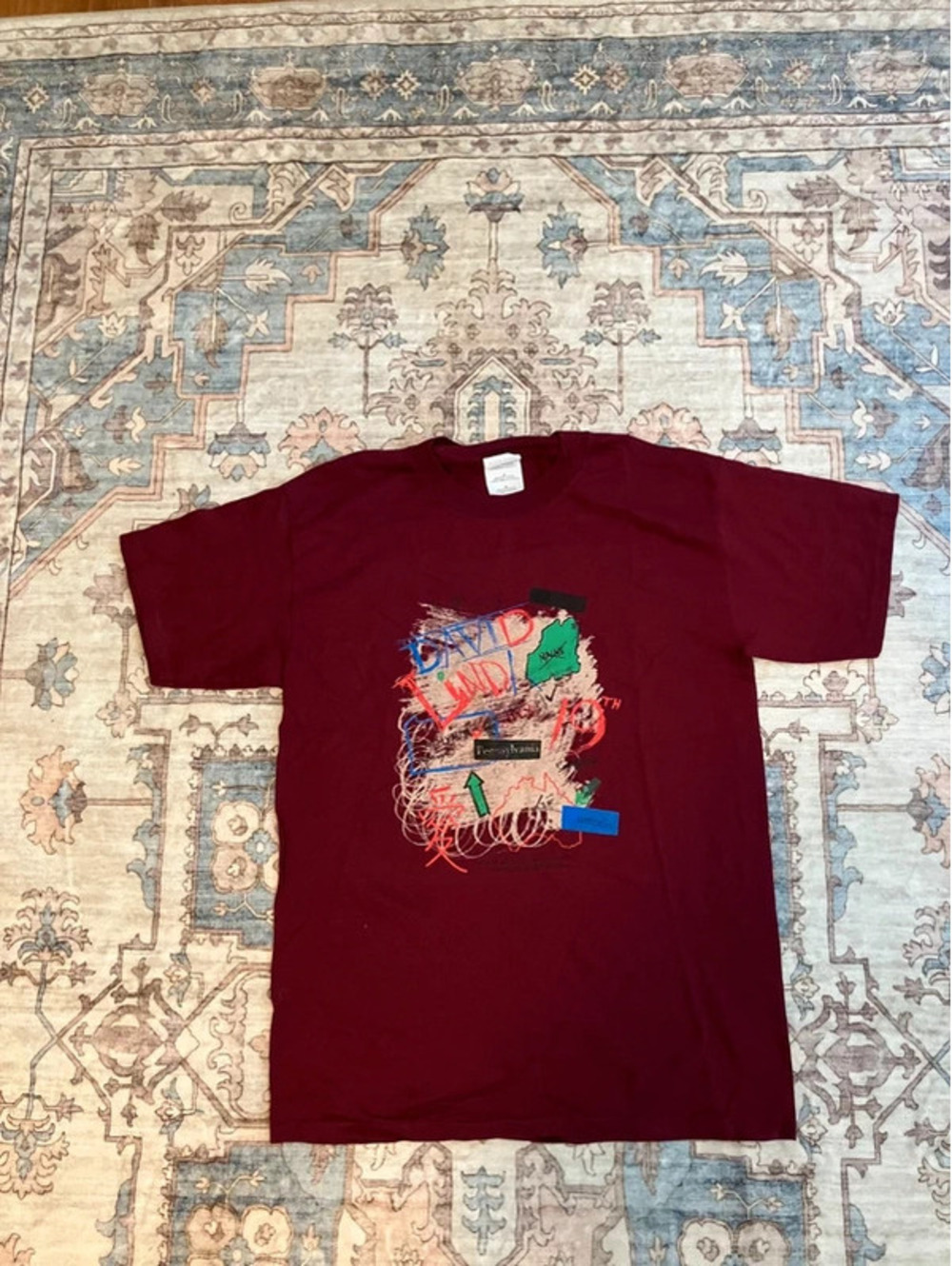 Maroon Abstract Marker Collage Graphic Tee M David Lyndi Pennsylvania